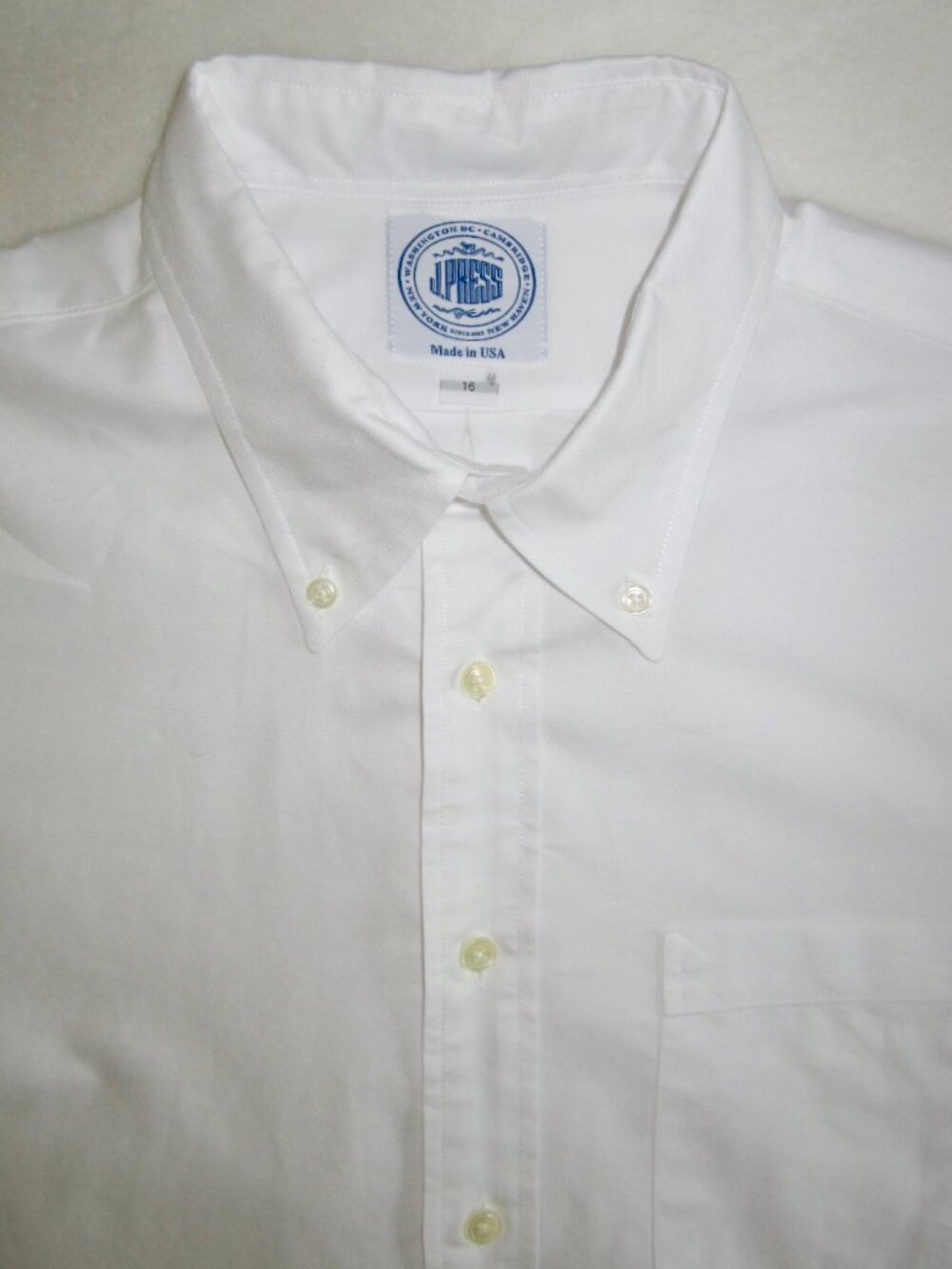 J PRESS Made in USA White Oxford Cloth Button Down Shirt Men's Large - Picture 6 of 10
